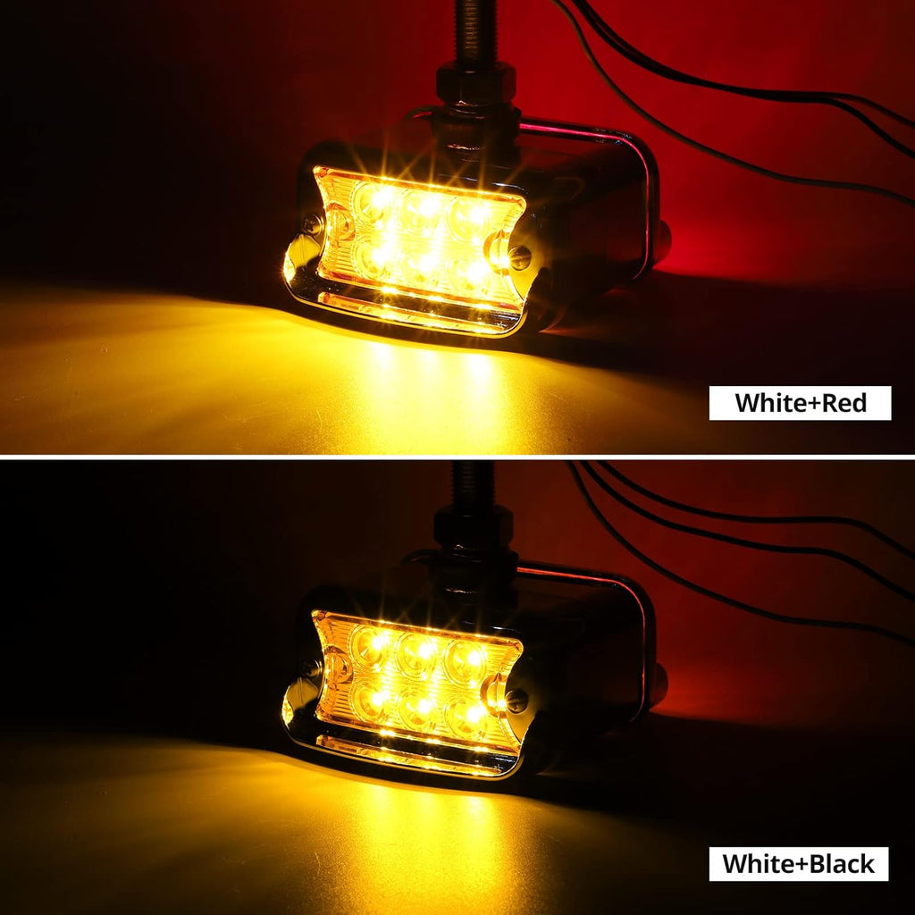 2Pcs Amber/Red 6 LED Double Face Rectangular Chrome Utility Lights Y664