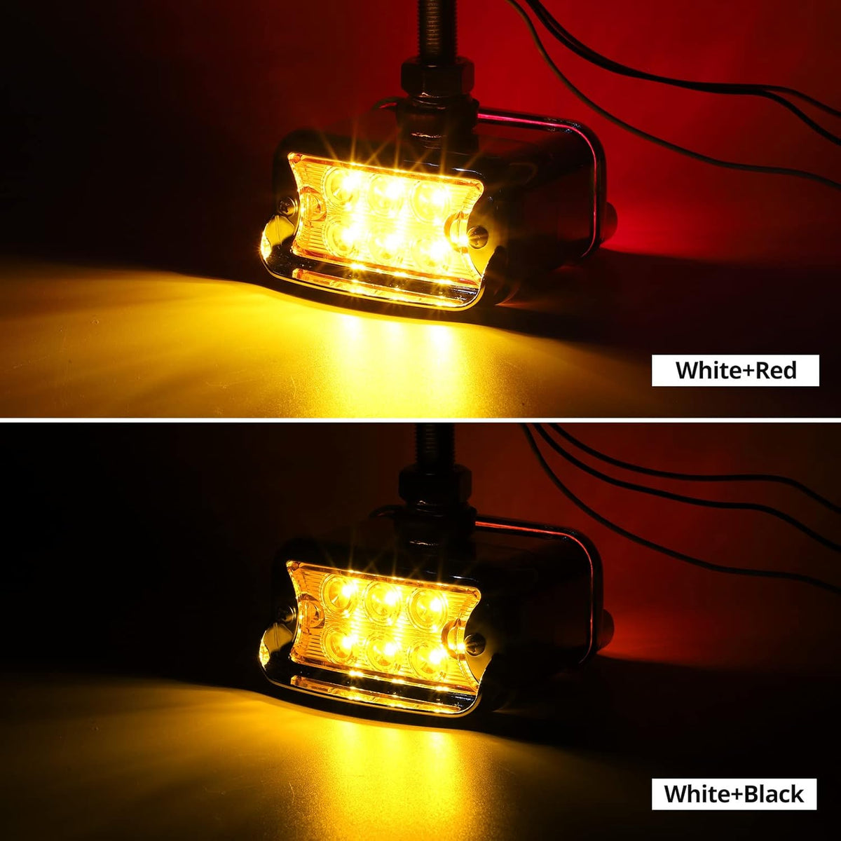 2Pcs Amber/Red 6 LED Double Face Rectangular Chrome Utility Lights Y664