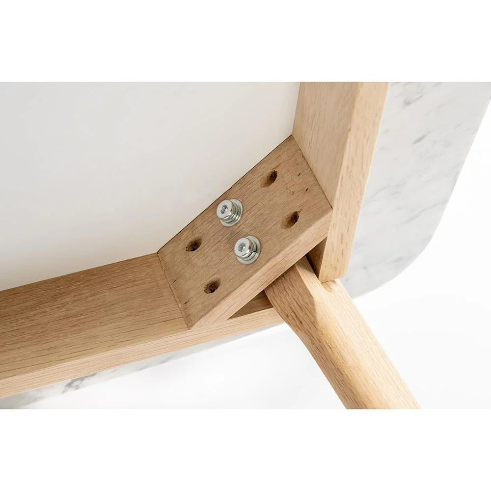 31" Square White Marble Dining Table with Oak Legs N48866