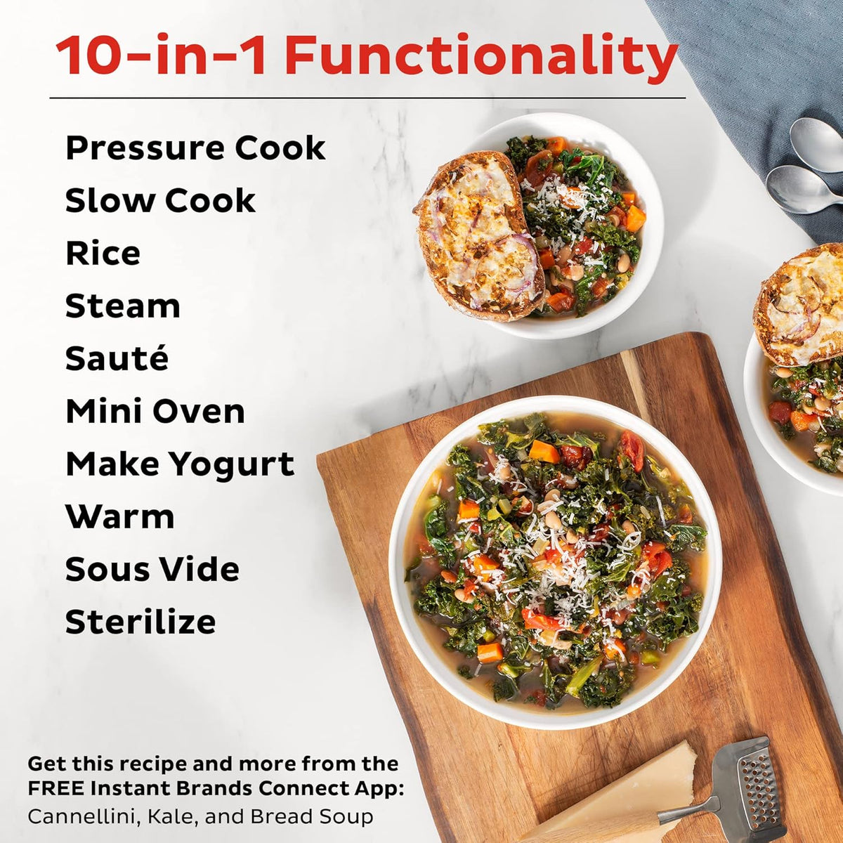 10-in-1 Pressure Cooker, 6 Quart, Stainless Steel Rim S39226
