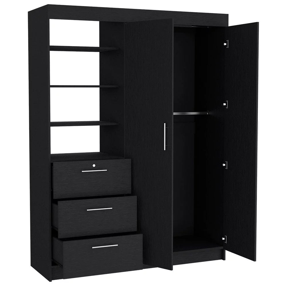 2 Piece Bedroom Set Armoire and Nightstand Black Wengue Finish R107