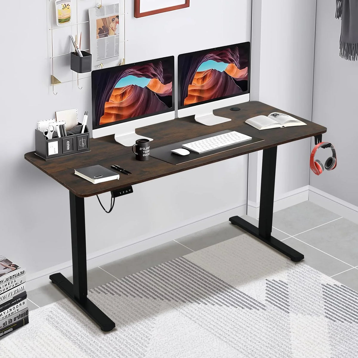 55"×24" Electric Height Adjustable Standing Desk with 2 Memory Function, Brown R197255