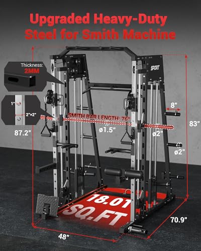 2200LBS Squat Rack Power Cage with Smith Bar and Cable Systems S215