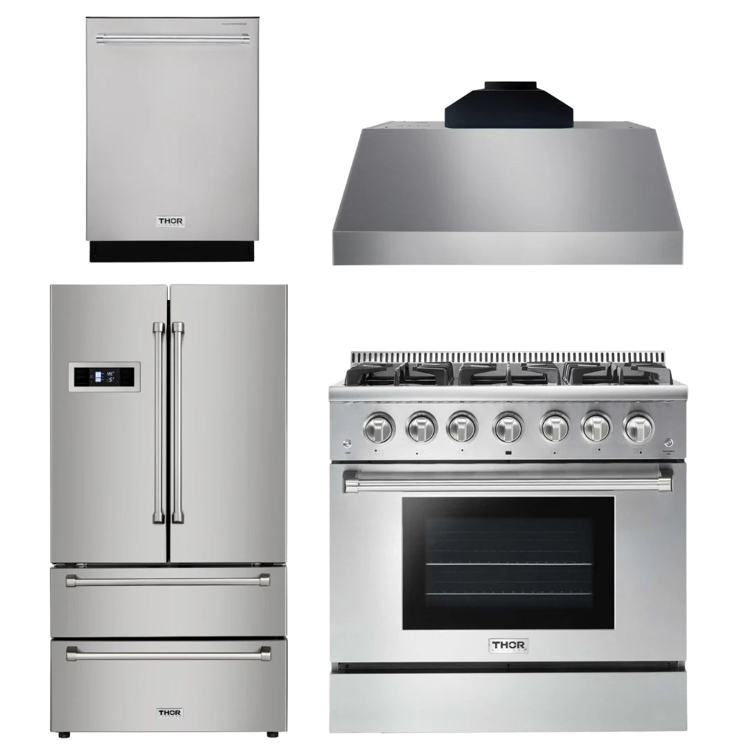 36 Gas Range, Range Hood, Refrigerator, Dishwasher Z434