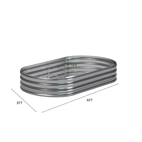 2 Pack Galvanized Metal Oval Raised Garden Bed (6x3x1FT, Silver) H3802