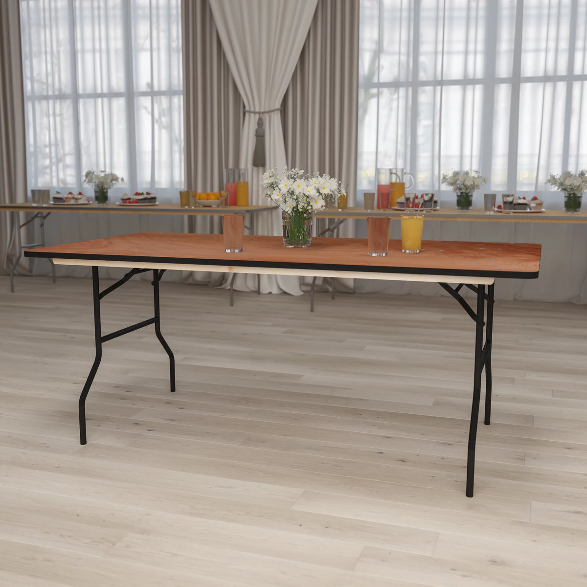 6-Foot Rectangular Wood Folding Banquet Table Y576