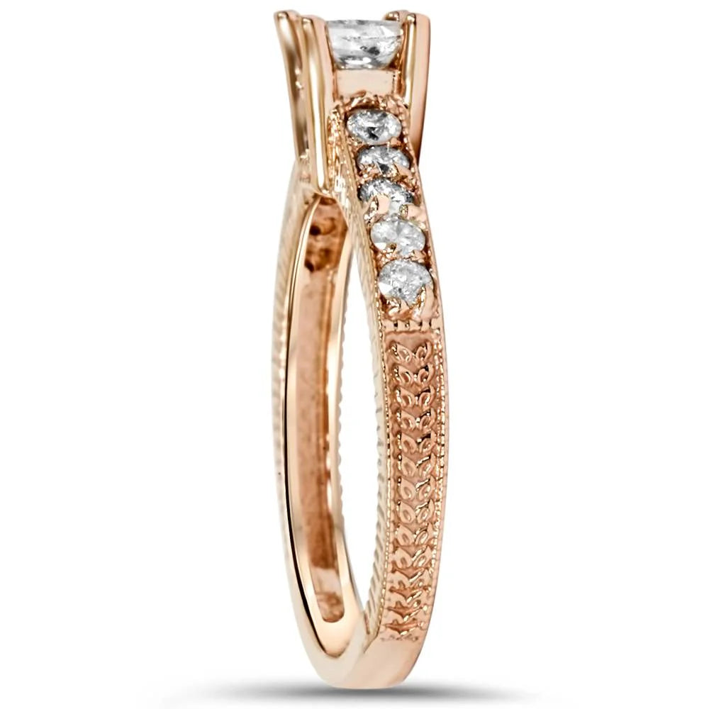 14K Rose Gold Princess Cut Diamond Engagement Ring T7881