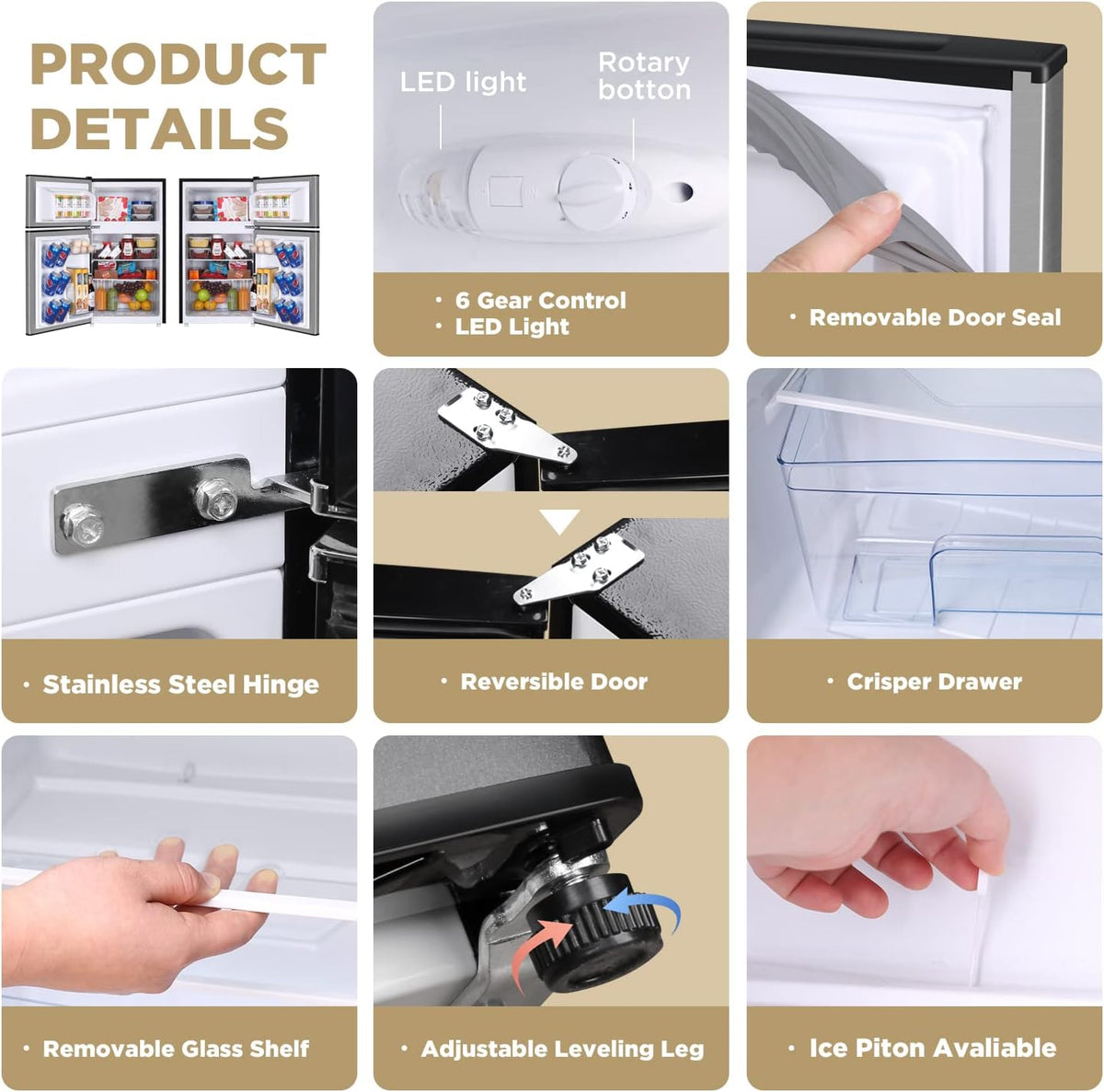 3.2 Cu.Ft Compact Refrigerator with Freezer, Black U888772