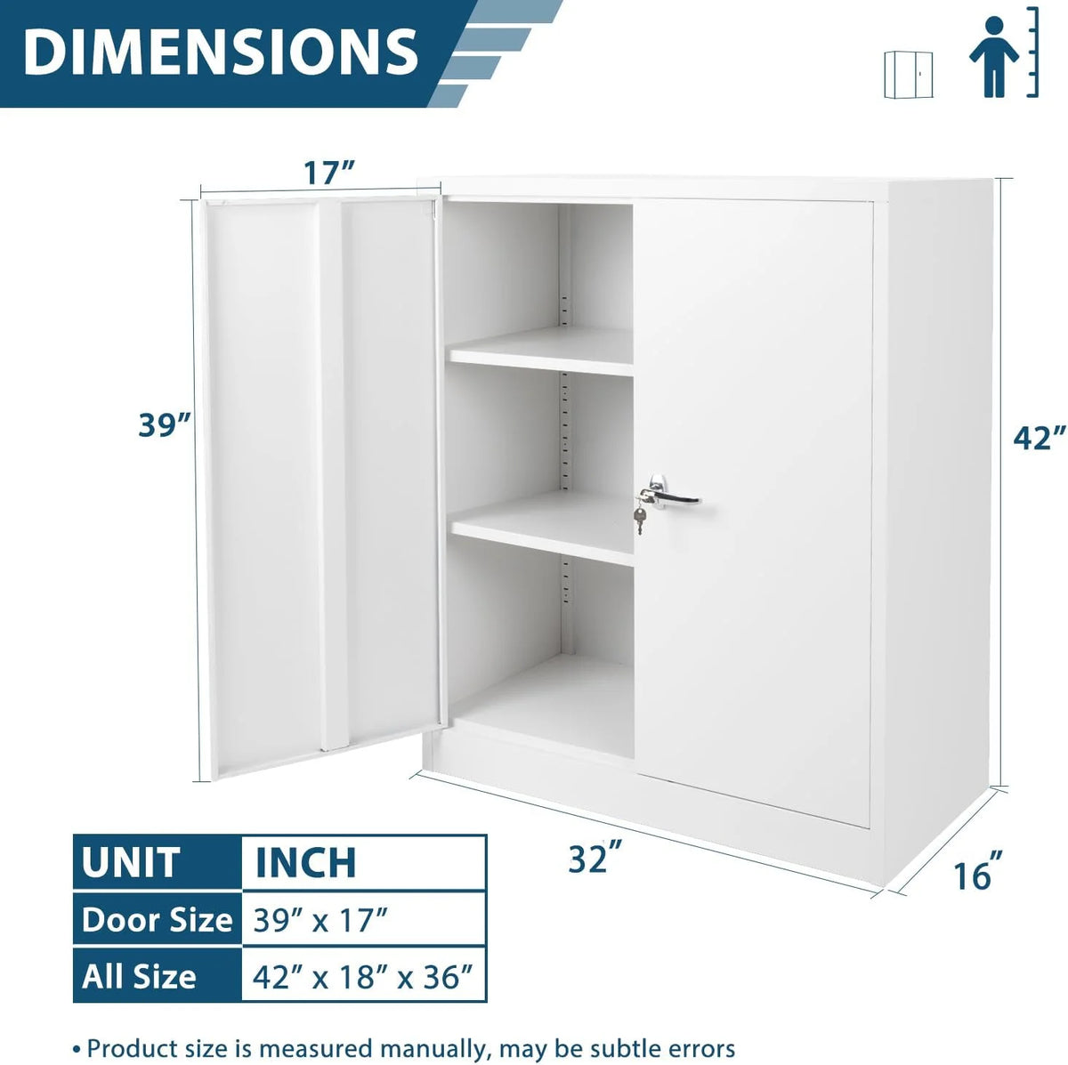 42 In White Metal Storage Cabinet with Locking Doors and 2 Adjustable Shelves E5059