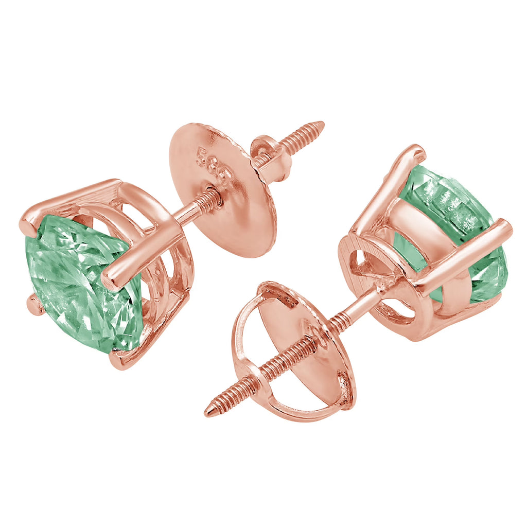 0.5 ct Solitaire Studs Green Simulated Diamond Solid 18K Rose Gold Earrings Screw back N874569