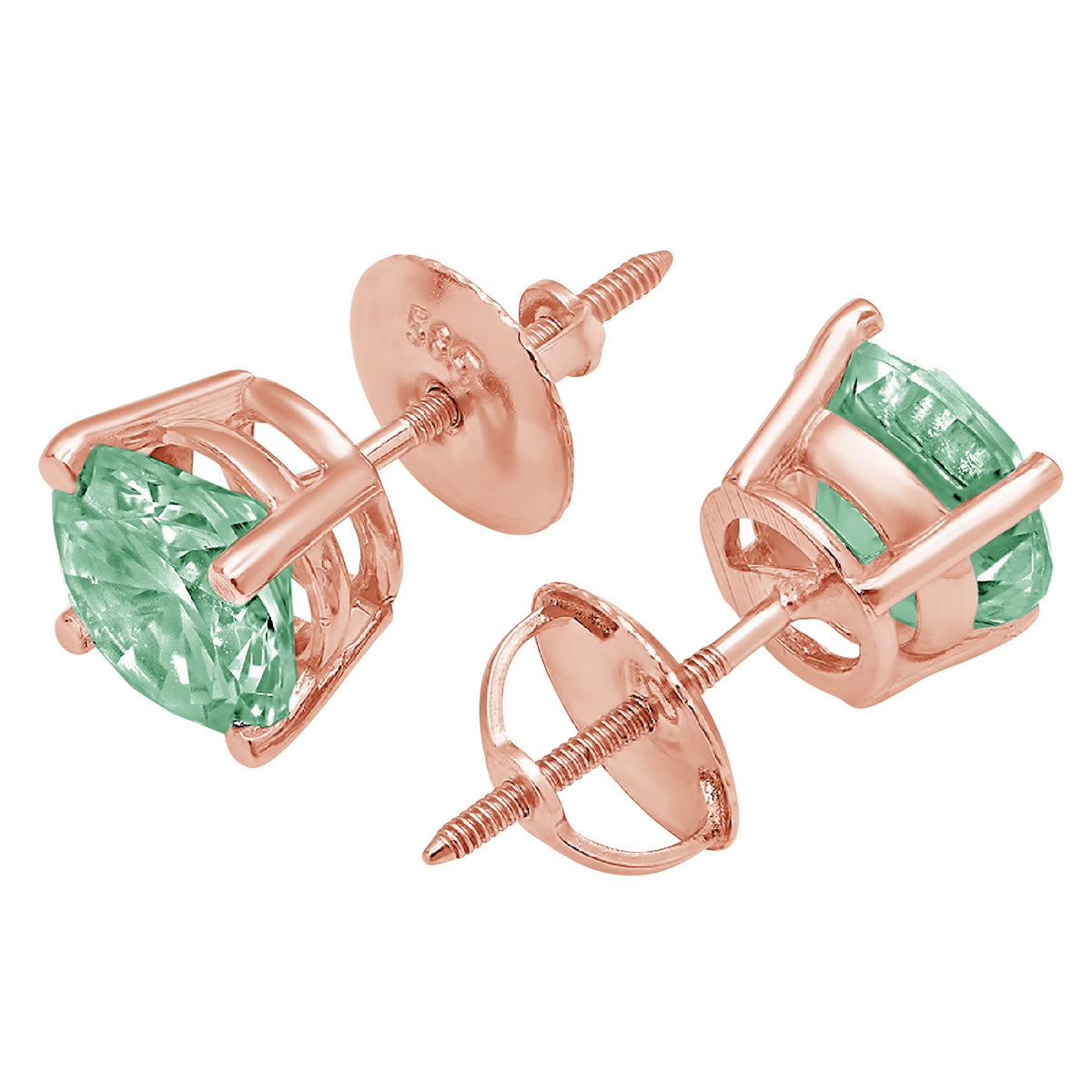 0.5 ct Solitaire Studs Green Simulated Diamond Solid 18K Rose Gold Earrings Screw back N874569