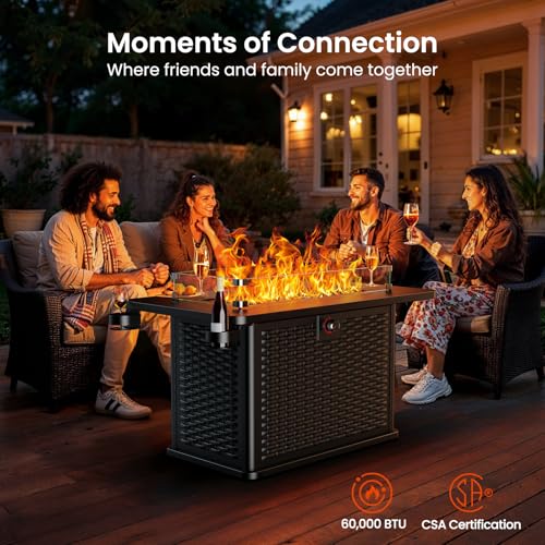 43 Inch Propane Fire Pit Table with Glass Rocks and Cover Y6974
