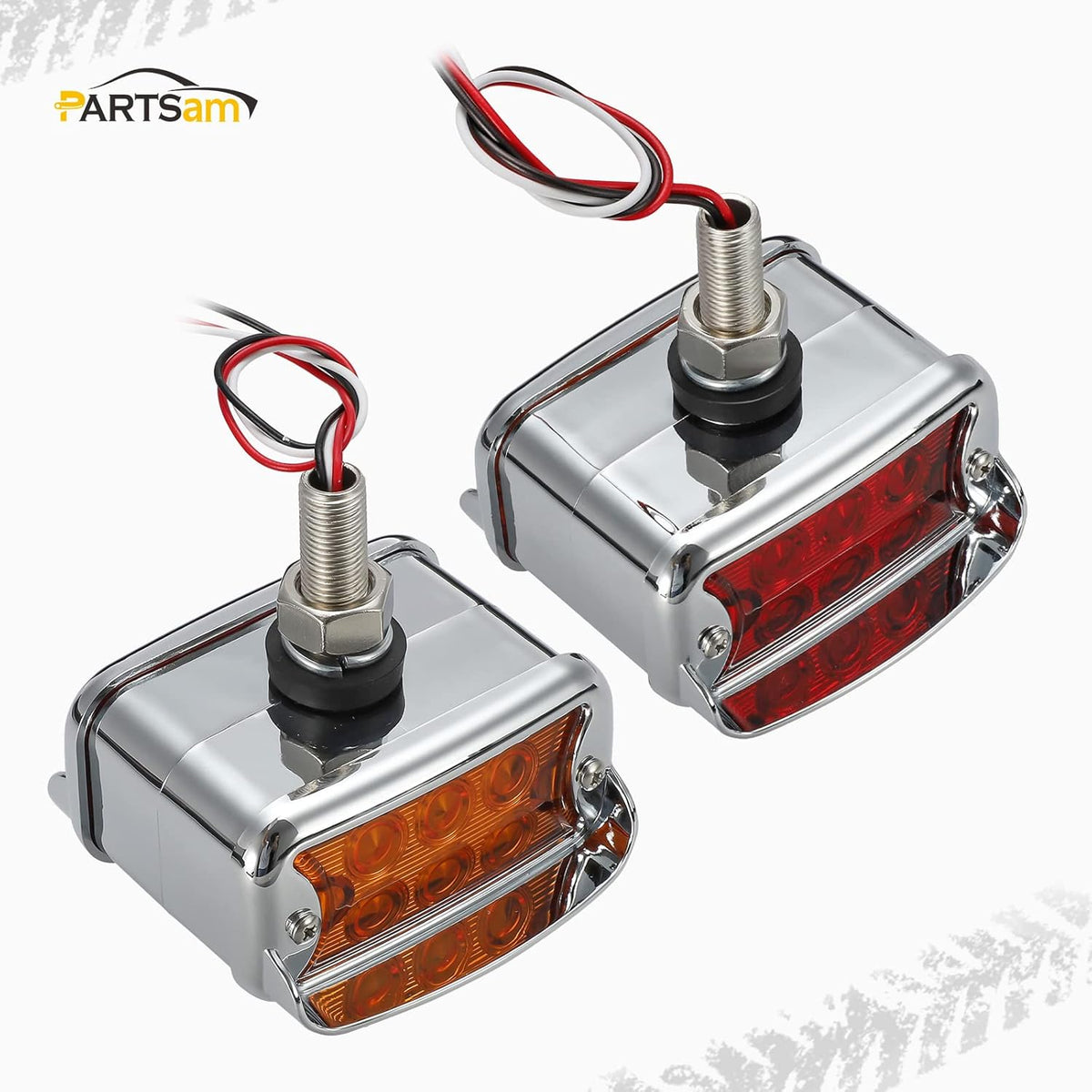 2Pcs Amber/Red 6 LED Double Face Rectangular Chrome Utility Lights Y664