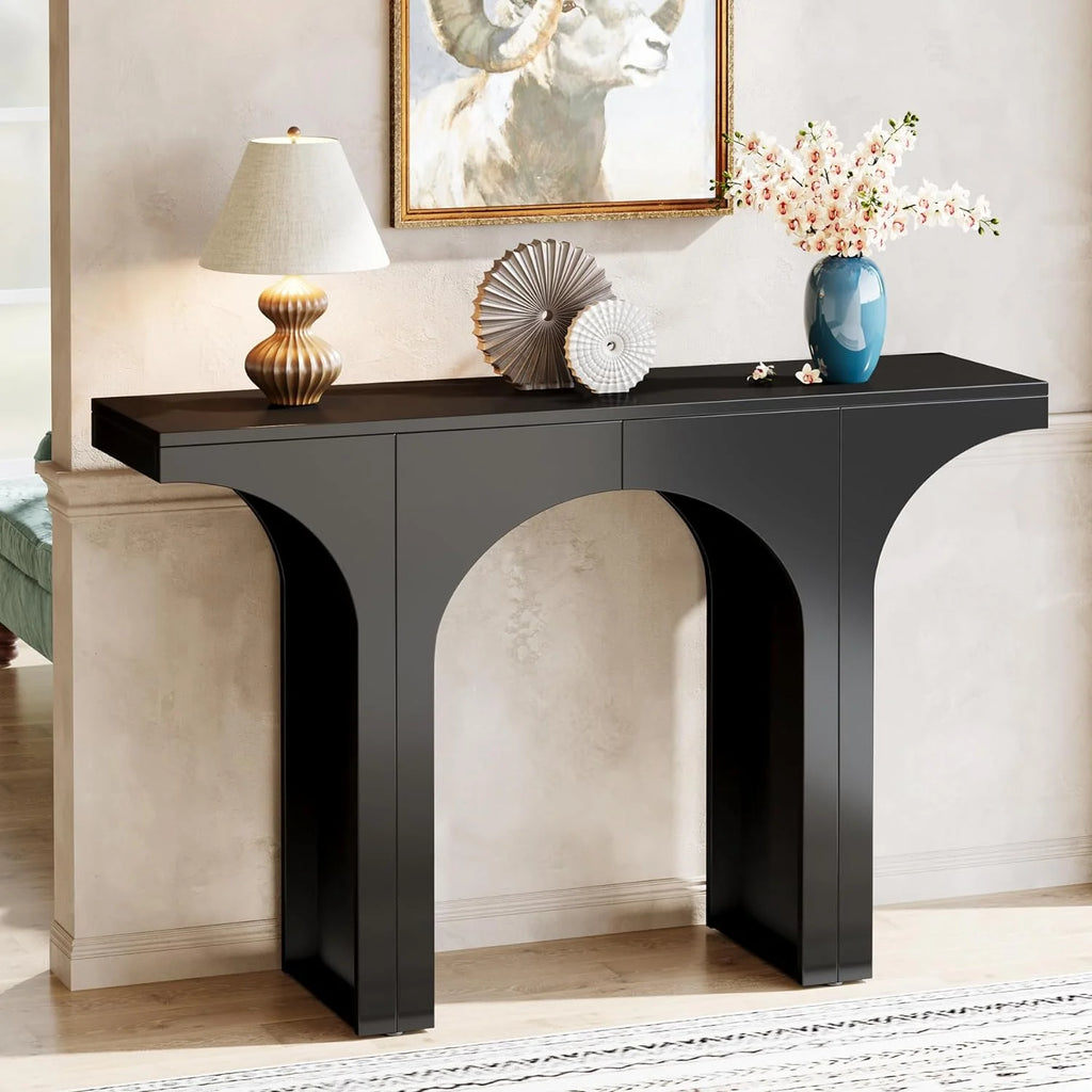 47 Inches Black Console Table with Arch Base L40655