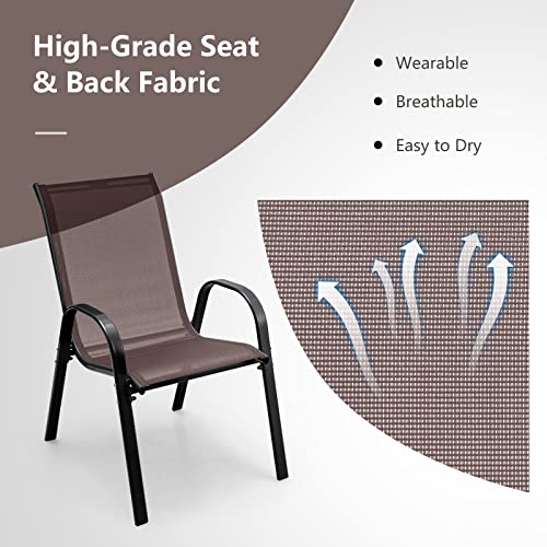 4 Pieces Stackable All Weather Patio Dining Chairs Set with Armrests J499