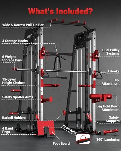 2200LBS Squat Rack Power Cage with Smith Bar and Cable Systems S215