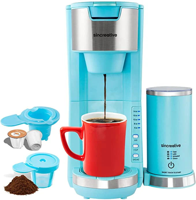 2 in 1 Single Serve Coffee Maker Machine with Milk Frother S3572
