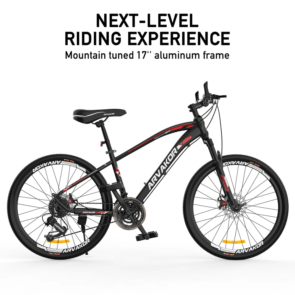 26'' Mountain Bike with Dual Disc Brakes, 21 Speed, Aluminium Alloy Frame, Black X652