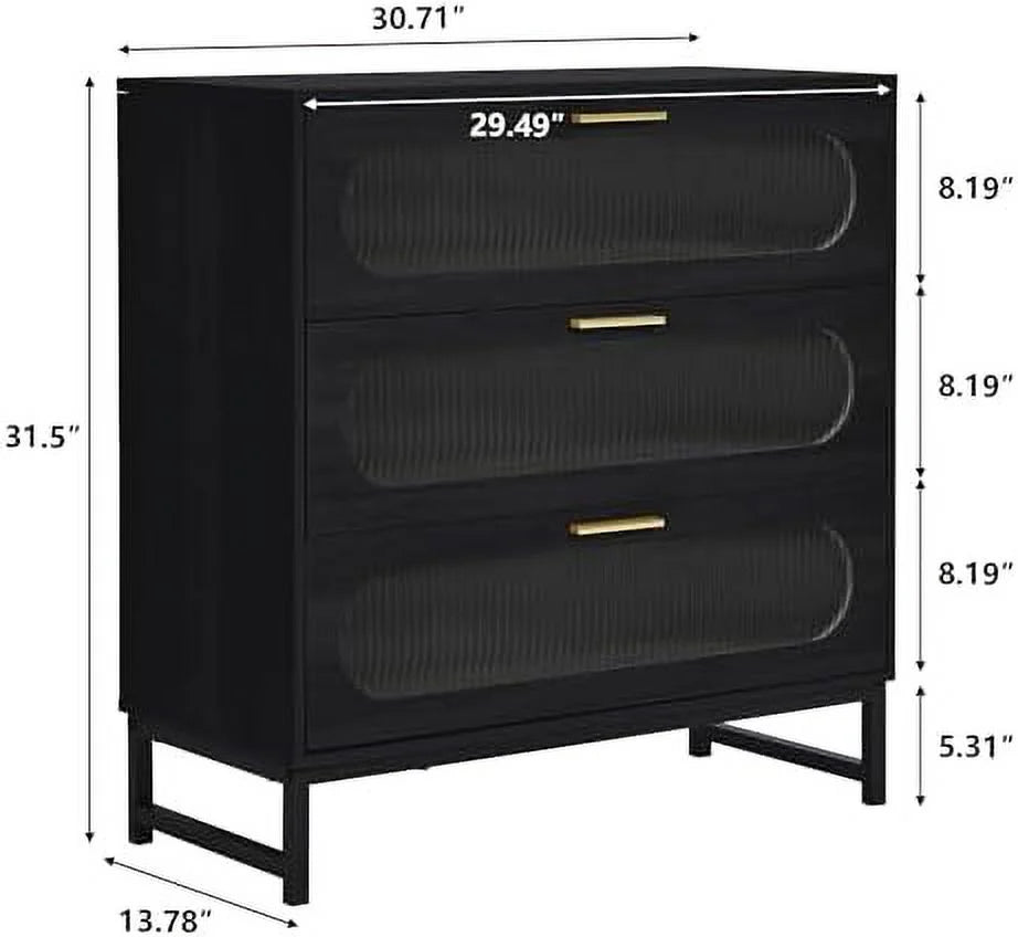 3 Drawer Tempered Glass Wood Dresser V529944