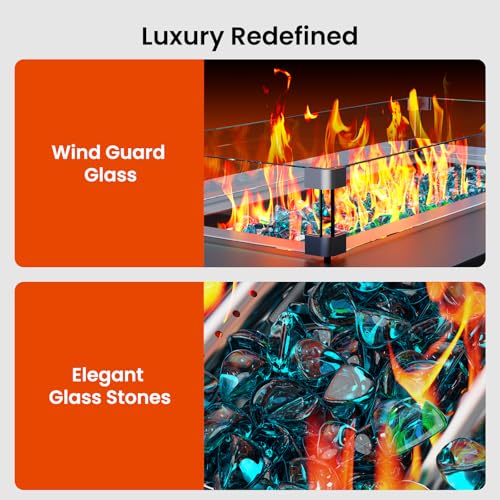 43 Inch Propane Fire Pit Table with Glass Rocks and Cover Y6974