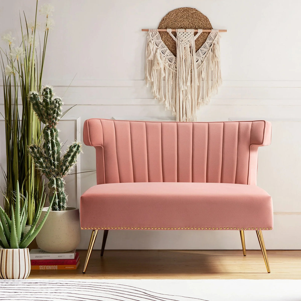 46" Velvet Tufted Loveseat with Metal Legs D68713