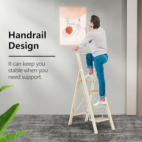 2 Step Ladder Portable Folding Step Stool with Anti-Slip Pedal, White, 300lbs I936