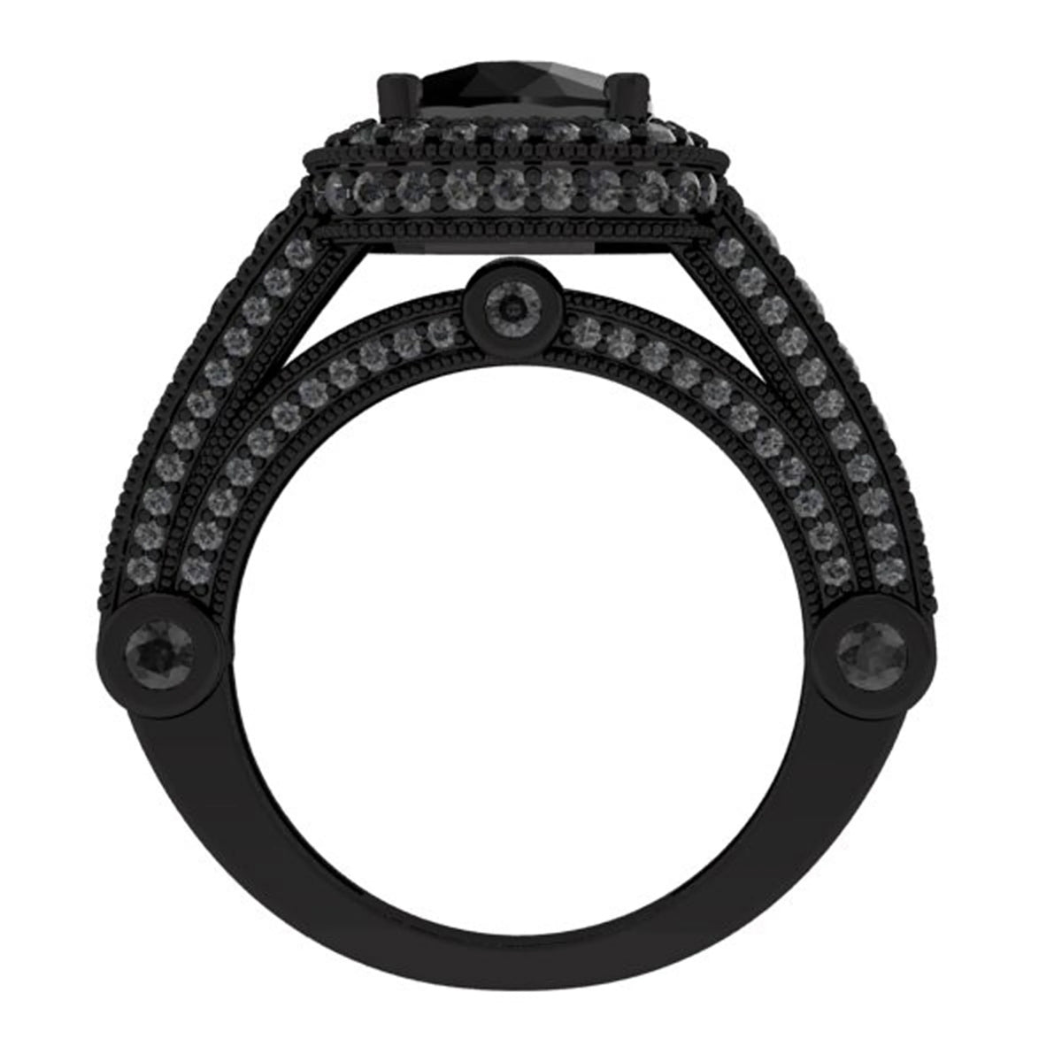 4.50 Carat Black Diamond Vintage Halo Ring O985