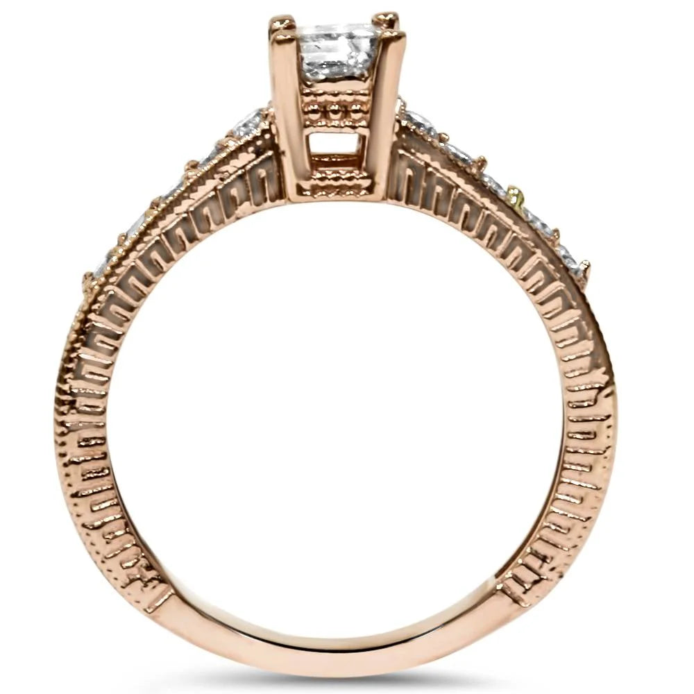 14K Rose Gold Princess Cut Diamond Engagement Ring T7881