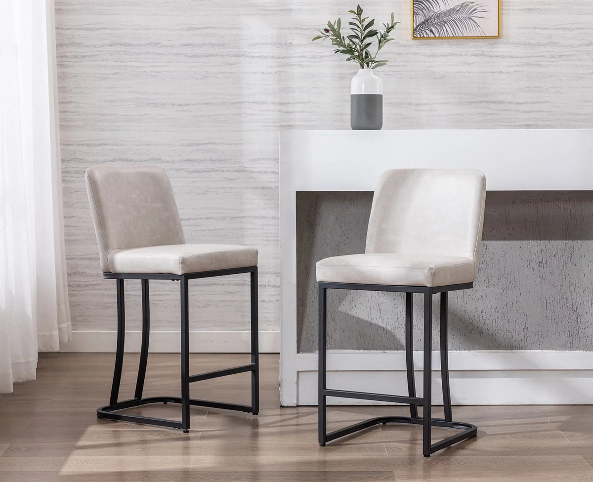24" Counter Height Stools Set of 2 Faux Leather Upholstered Beige N95457