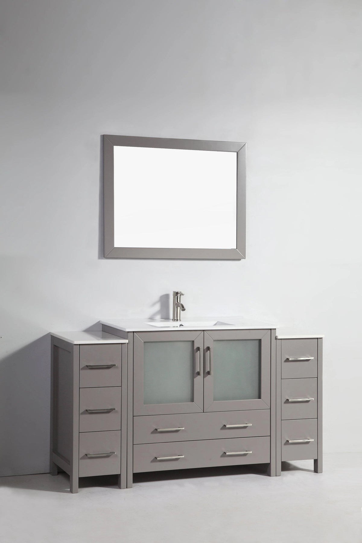 60 in. Single Sink Vanity Cabinet with Ceramic Sink & Mirror Grey E396306