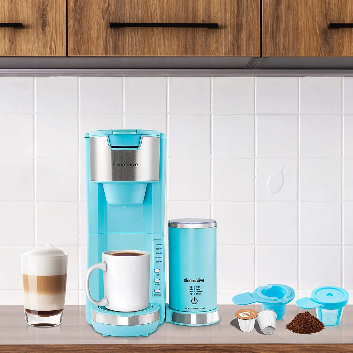 2 in 1 Single Serve Coffee Maker Machine with Milk Frother S3572