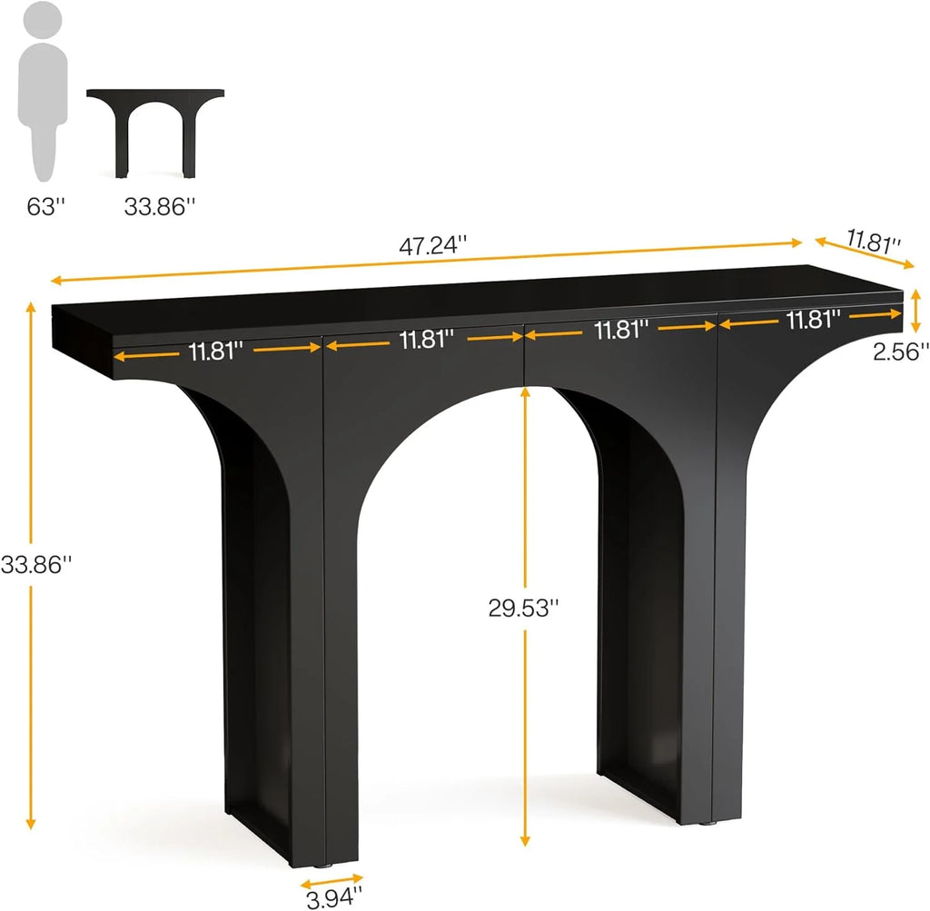 47 Inches Black Console Table with Arch Base L40655