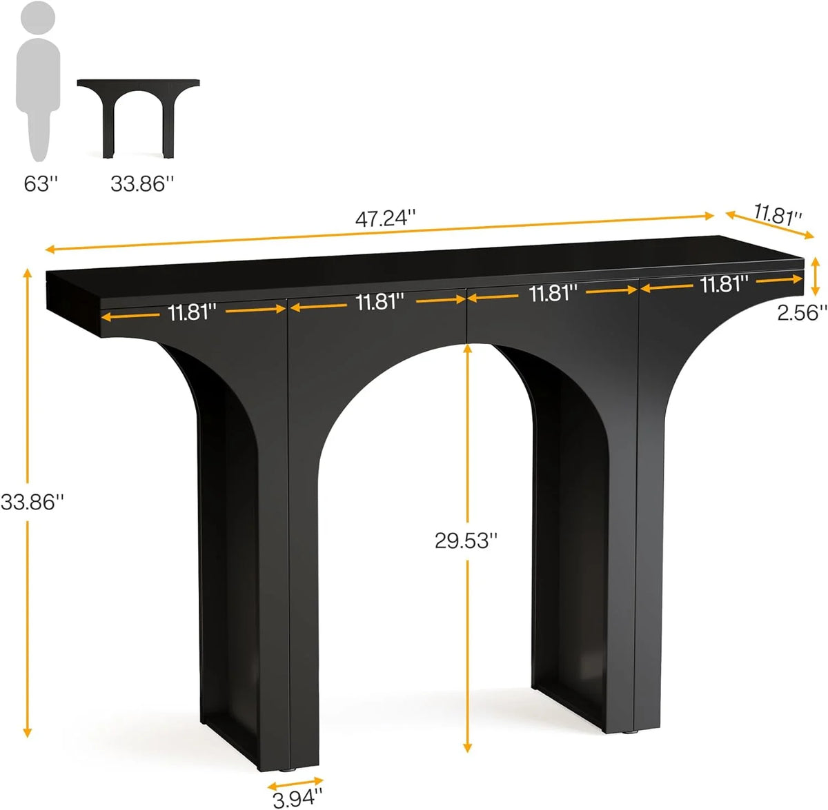 47 Inches Black Console Table with Arch Base L40655