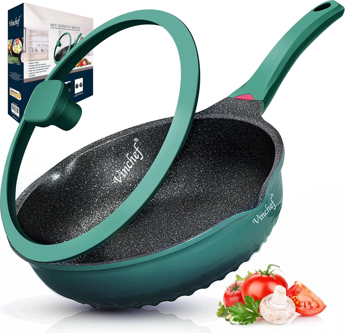11In/5Qt Aluminum Nonstick Deep Frying Pan with Lid K89204