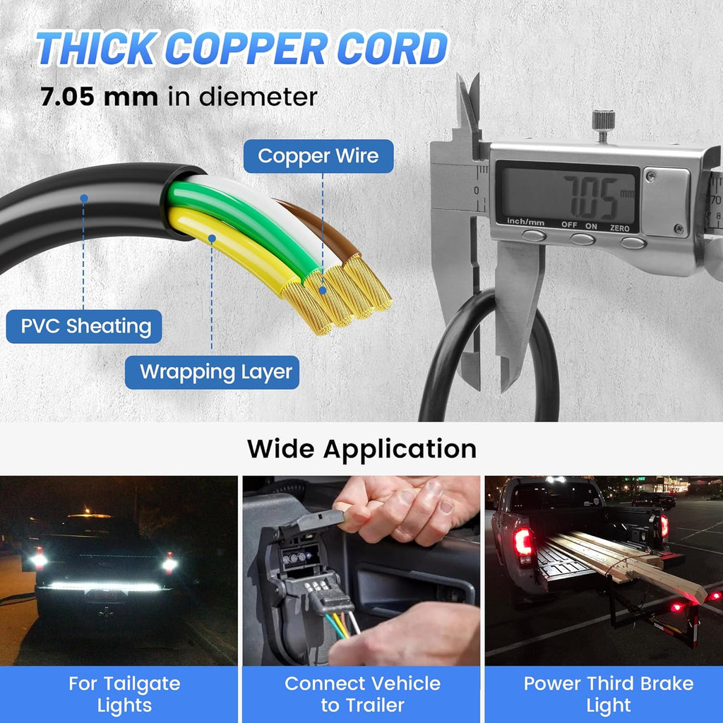 4 Pin Flat Trailer Extension Cable 48” 18AWG Heavy Duty Copper Jacket Cable O207