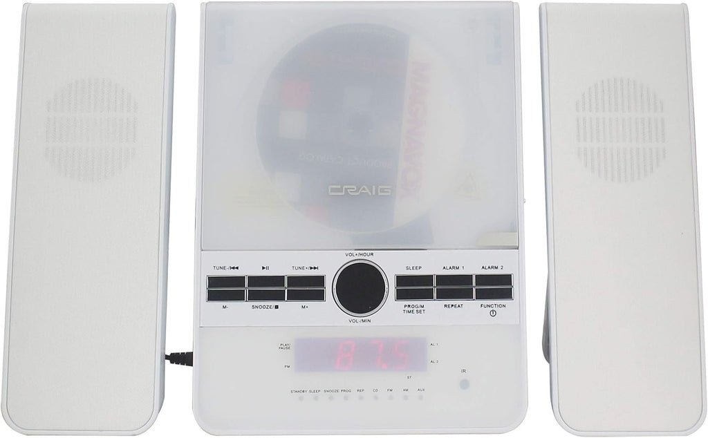 3-Piece Vertical CD Stereo Shelf System with AM/FM Radio, Bluetooth, Remote Control in Silver D262128