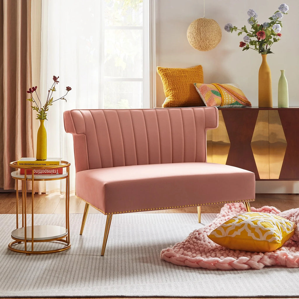 46" Velvet Tufted Loveseat with Metal Legs D68713