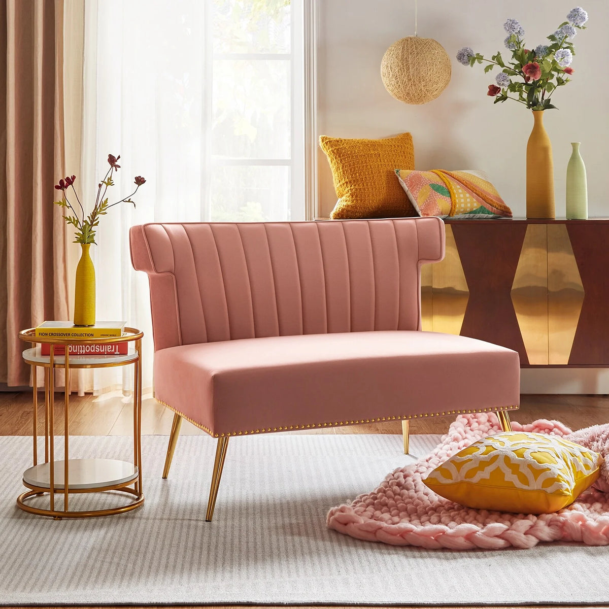 46" Velvet Tufted Loveseat with Metal Legs D68713