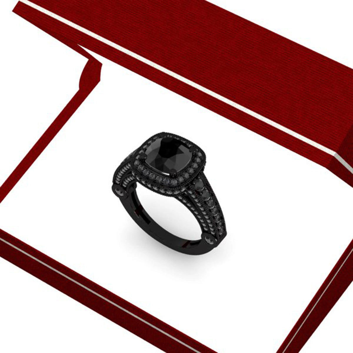 4.50 Carat Black Diamond Vintage Halo Ring O985