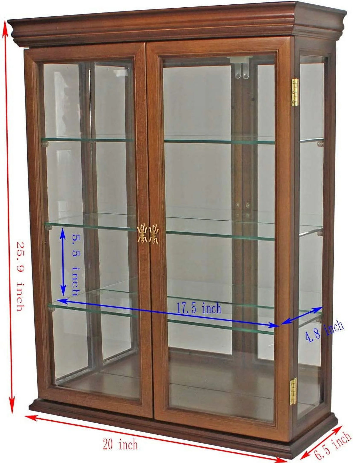 26" Walnut Solid Wood Wall Mount Curio Cabinet Q65976
