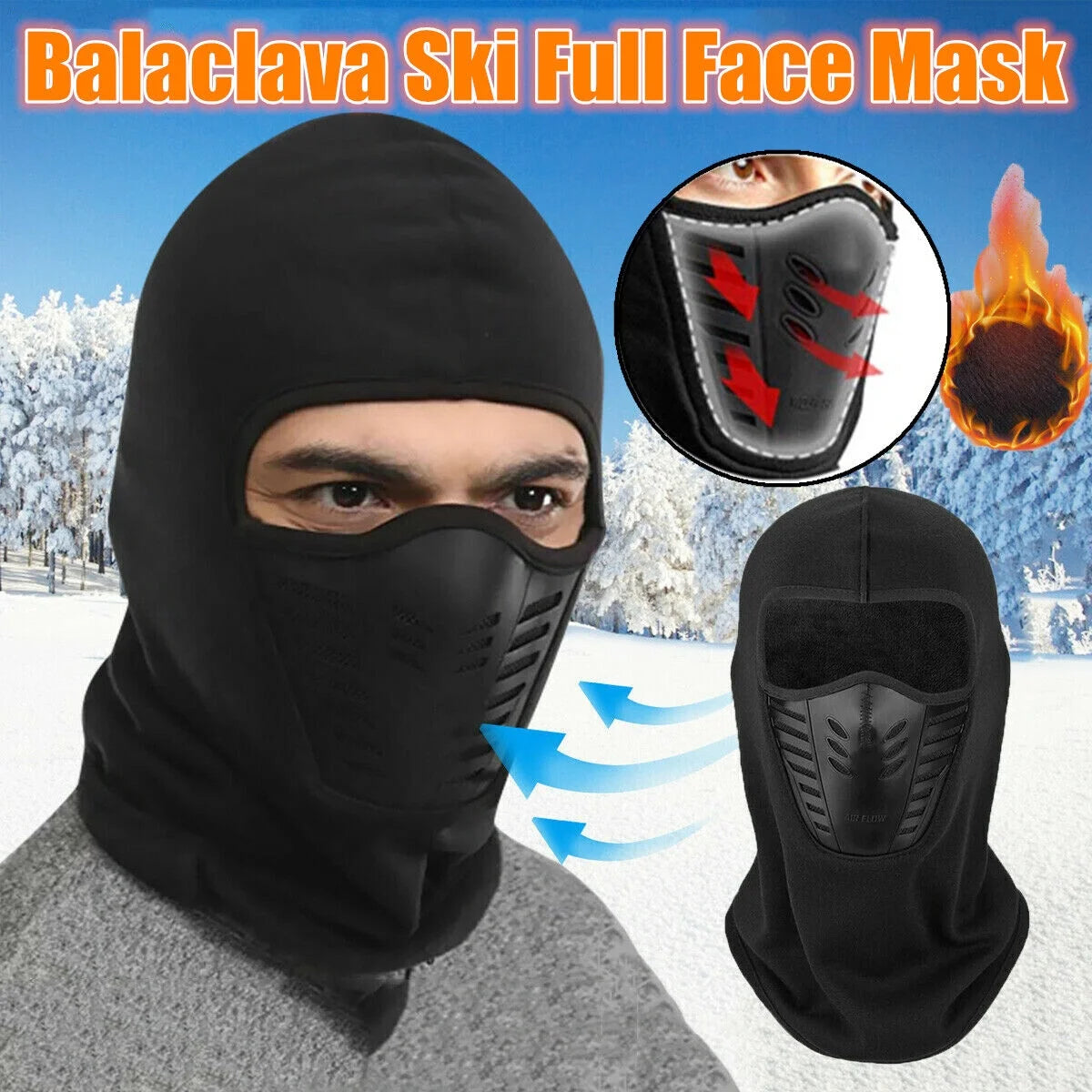 2x Men’s Cold Weather Balaclava Face Mask Winter Windproof Fleece Ski Mask E14704