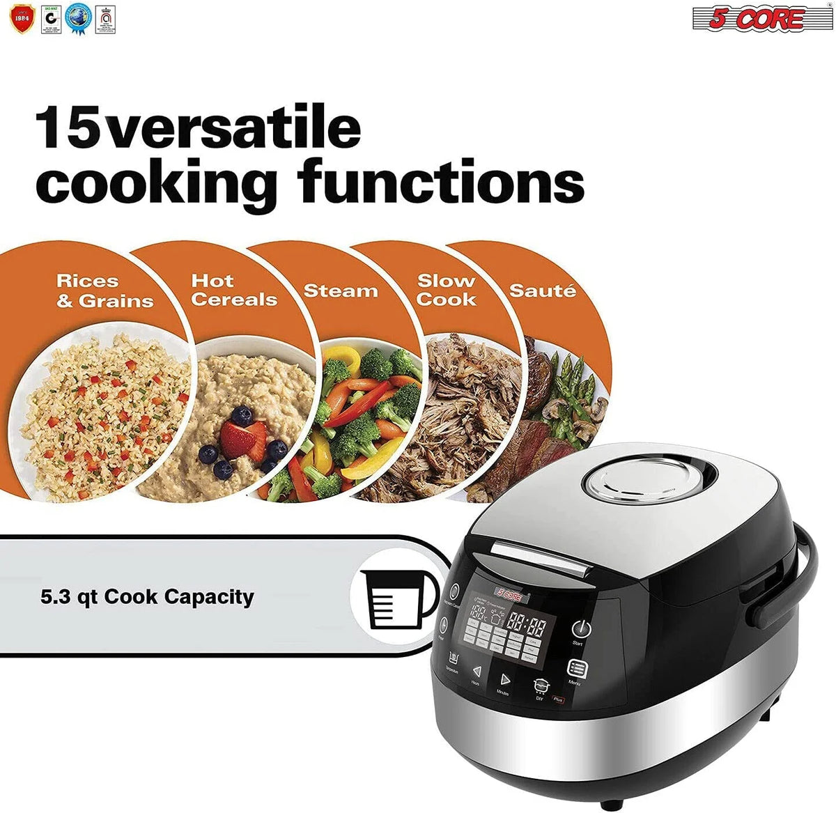 5.3Qt Digital Programmable 15-in-1 Electric Rice Cooker 11 Cups A57865
