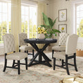 5 Piece Espresso Round Wood Dining Table Set with 4 Upholstered Chairs P8659