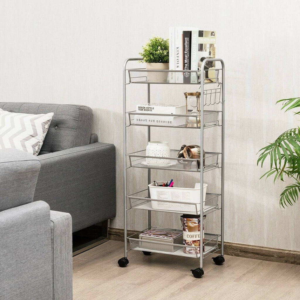 5 Tier Mesh Rolling Utility Cart Grey A242579
