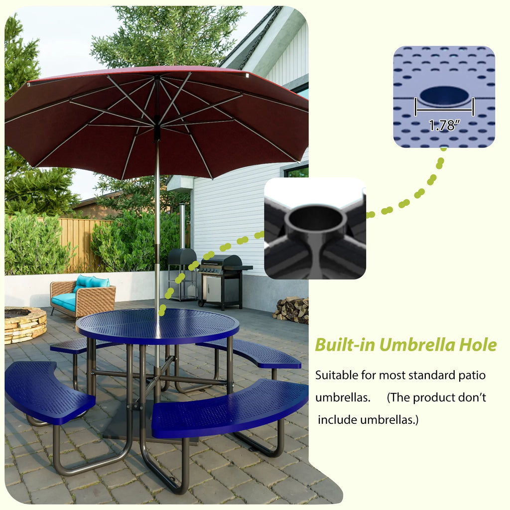 46'' Steel Round Picnic Table with Umbrella Hole E91295