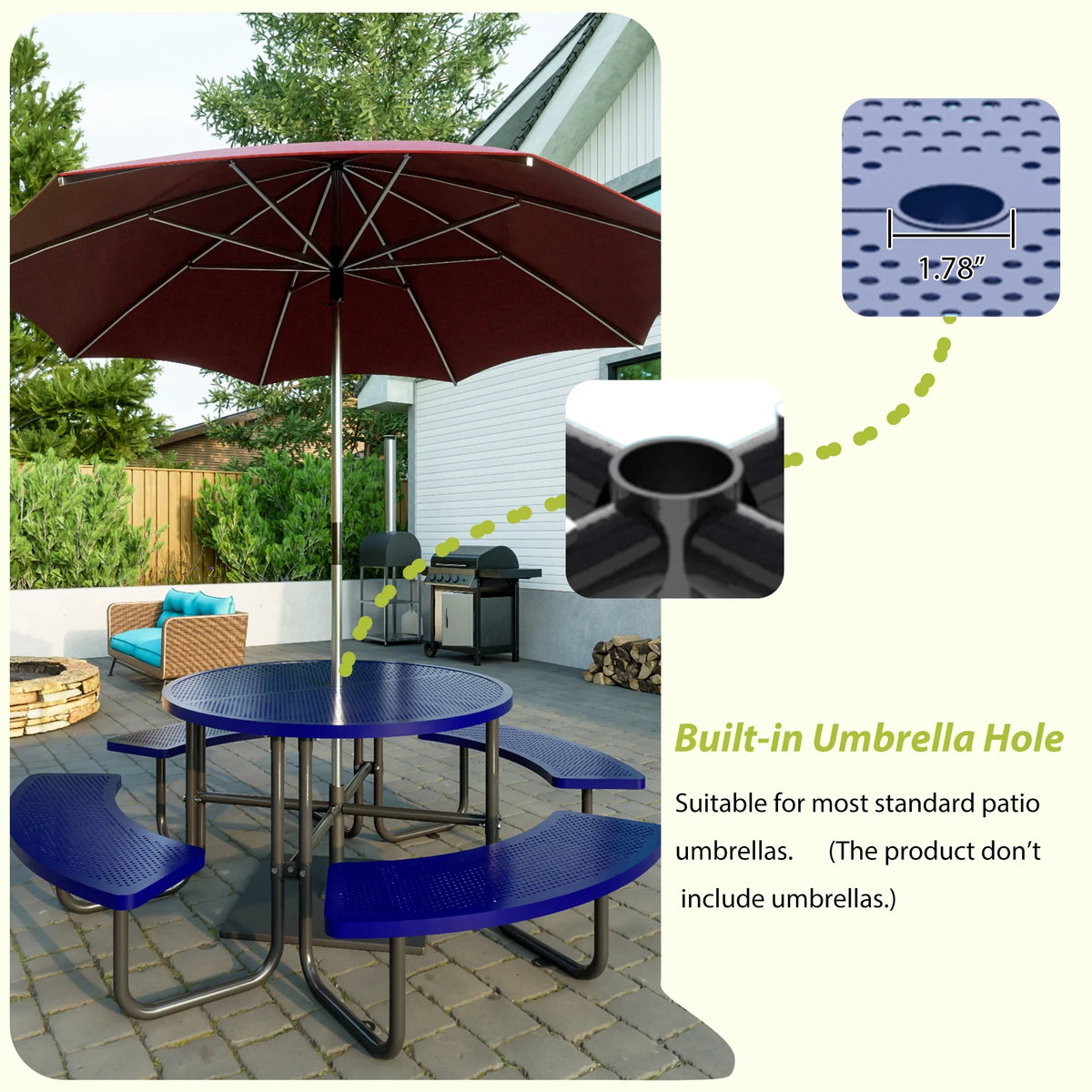 46'' Steel Round Picnic Table with Umbrella Hole E91295