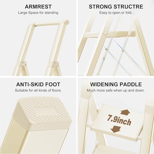 2 Step Ladder Portable Folding Step Stool with Anti-Slip Pedal, White, 300lbs I936