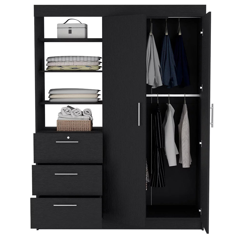 2 Piece Bedroom Set Armoire and Nightstand Black Wengue Finish R107