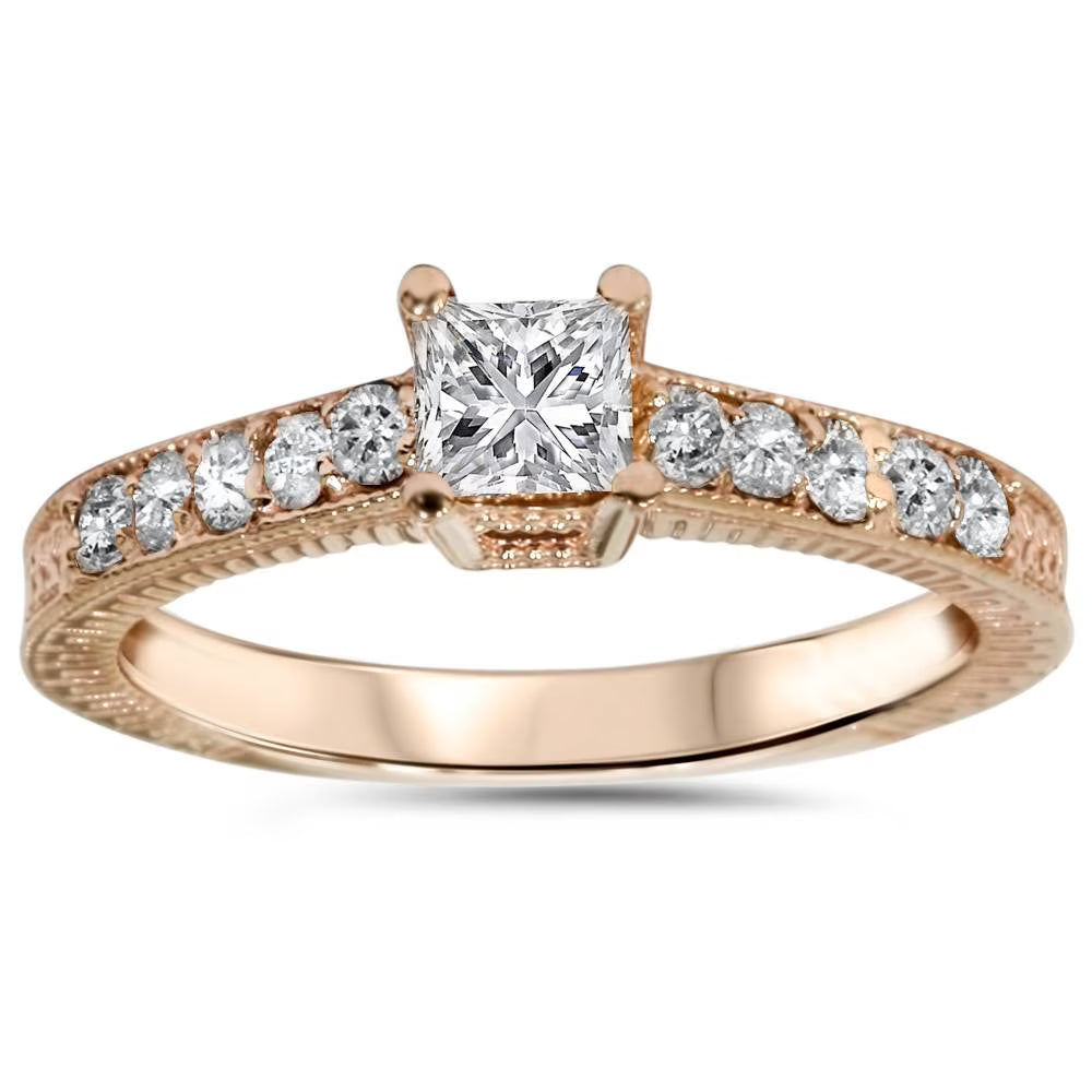 14K Rose Gold Princess Cut Diamond Engagement Ring T7881