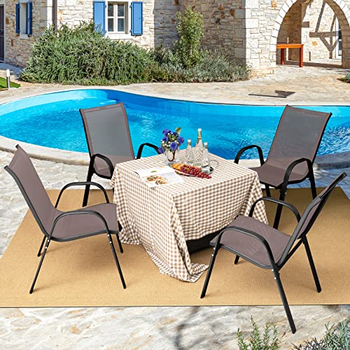 4 Pieces Stackable All Weather Patio Dining Chairs Set with Armrests J499